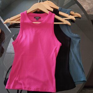 Bundle of 3 Ribbed Racerback Tank Tops in Pink, Black, and Blue Size Medium